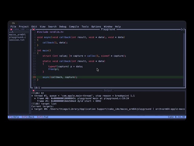 macOS debugging inside Cake IDE. Using LLDB
