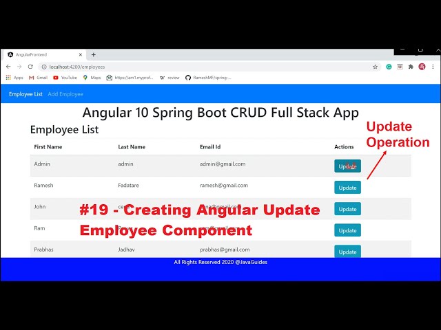 Angular + Spring Boot CRUD Full Stack App - 19 - Create Angular Update Employee Component & Form