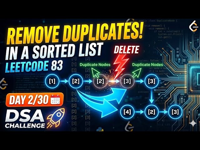 LeetCode 83: Remove Duplicates from Sorted List 💡 | Day 2/30 DSA Challenge  #Leetcode83 #ai 