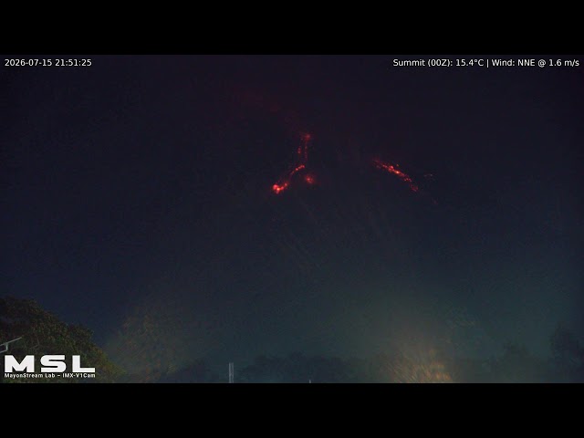 🔴 LIVE: Mayon Volcano Eruption, PH (SSW view) [RPi IMX-V1cam] 11:00 Jul-15-2026 (PST)