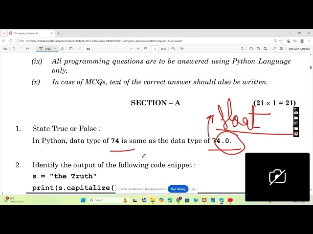 Question no. 1 class 12 computer science 2026 cbse exam