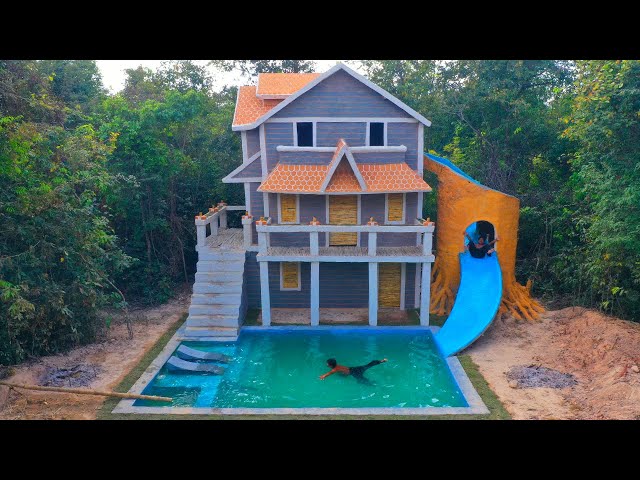[ Full Video ] 120 Days  Building Underground two-story House with water Slide To Swimming Pool