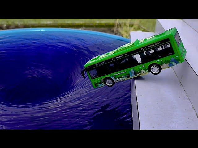 Sliding bus, police cars, monster truck, ambulance, tractor, JCB, cars into the whirlpool. Whirlp...