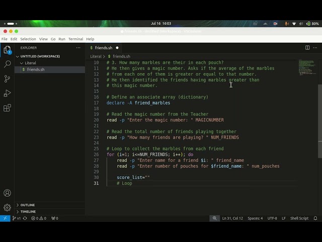 Friends,Marbles,Pouches,Teacher,Magic Number Shell Script