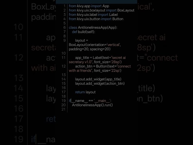 Day 20: I built an AI Secretary App in Python to cure loneliness! 🤖💬 #shorts #python #coding #app