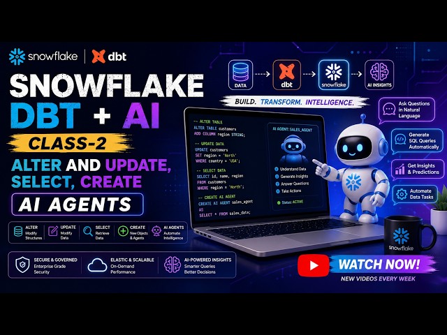Snowflake Class-2 | AI Agents Creation | SQL Alter Update SELECT Operations & Snowflake with AI