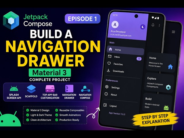 Jetpack Compose Navigation Drawer | Material 3 + Navigation Compose | Complete Android Project