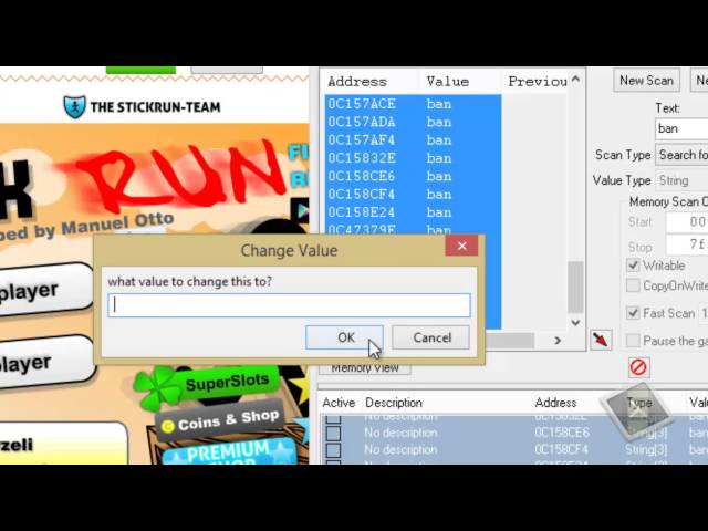 How to hack stick run scores without getting banned using cheat engine 6.3