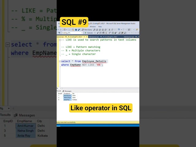 SQL | LIKE Operator Explained with Examples #sql #sqlqueries  #coding #databaseconcepts #dataanlysis