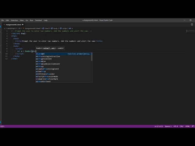 Prompt the user to enter two numbers. Add the numbers and alert the sum | JavaScript