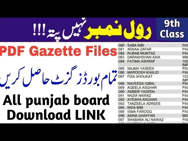 9th Class Result 2026 Gazette all Punjab board how to check 9th class result by name 