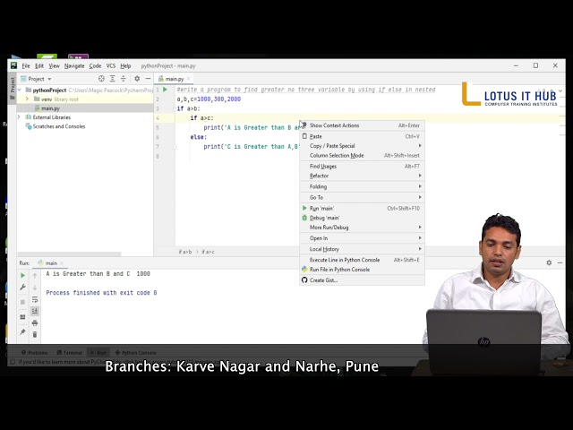 Greater no three Variable by using Nested in Python || Best Python Classes in Karvenagar Pune