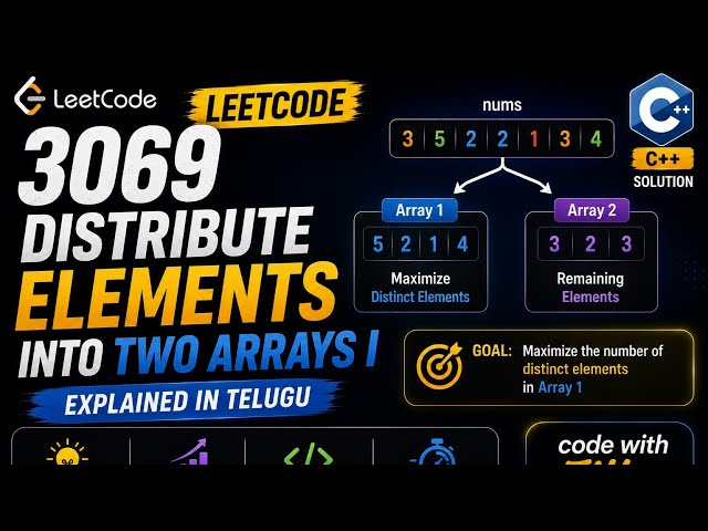 LeetCode 3069 - Distribute Elements Into Two Arrays I | C++ Explained in Telugu | Code with Jillu