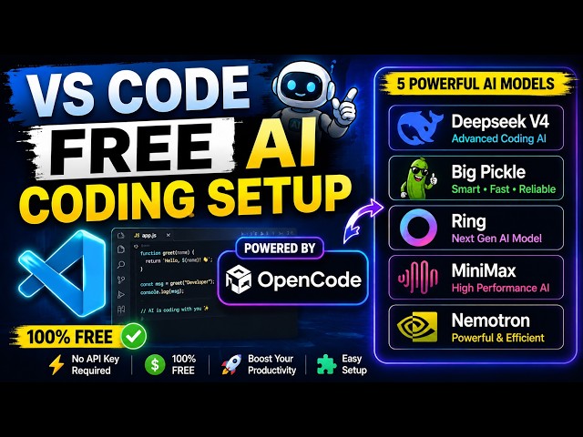 FREE AI Coding in VS Code 🚀 OpenCode + 5 Powerful FREE Models (2026)