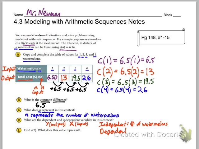 4.3 modeling with arithmetic sequences notes