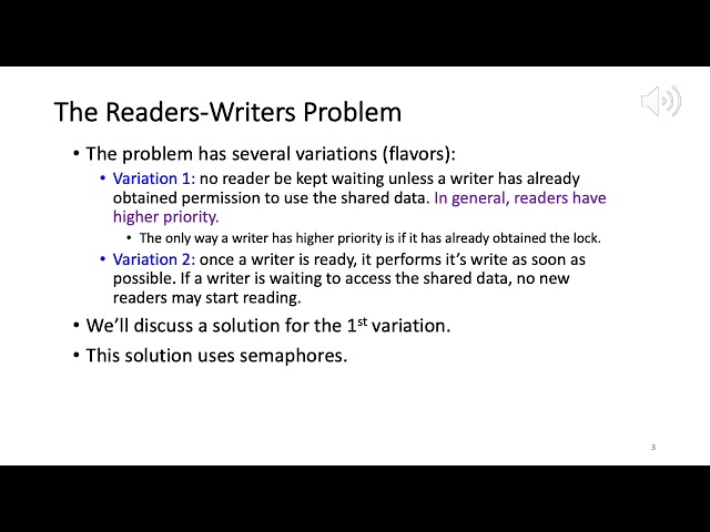 CS 303 Operating Systems: Chapter 6, lecture 5 - The Readers Writers Problem.