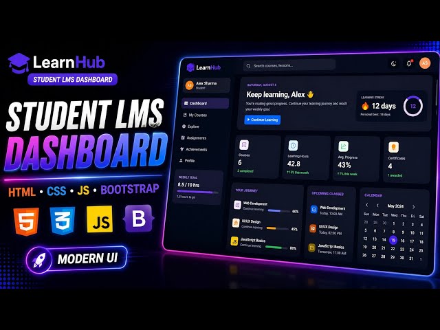 Build LearnHub 🎓 | Student LMS Dashboard Website | HTML CSS JavaScript Bootstrap