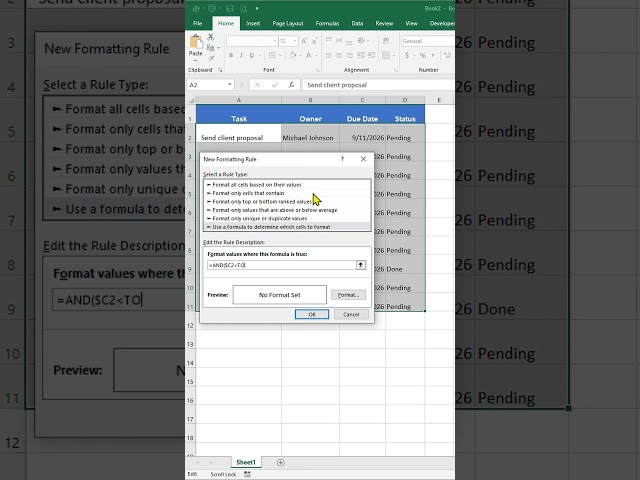 highlight Overdue Tasks in Excel #excel#exceltips