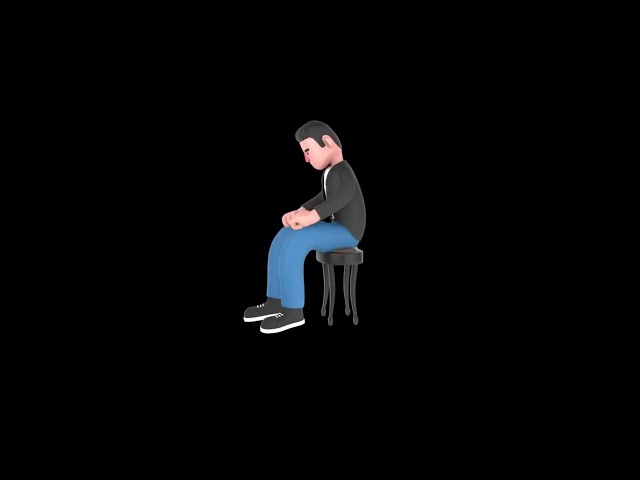 3D Cartoon Seated Musician Turntable | Stylized Neutral Expression Character Model