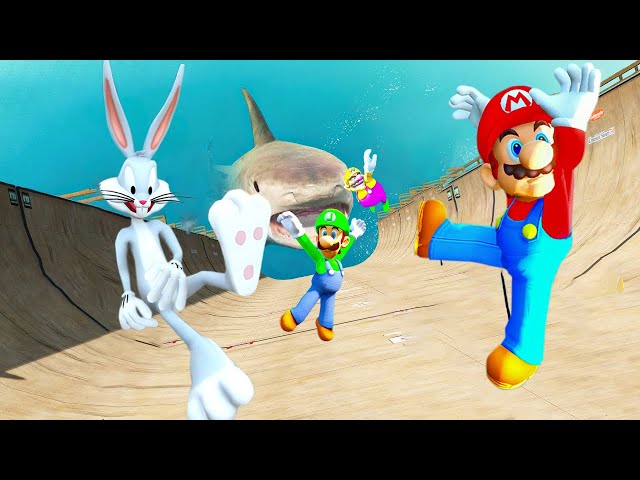 GTA5 Bugs bunny vs Super Mario vs Luigi vs Wario  Jumps fails ep.10 (Euphoria physics funny moments)