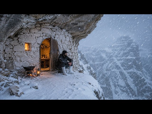 I Built a Stone Shelter Inside a Cliff During a Snowstorm