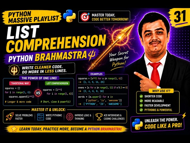 Python Video 31🐍 Python Brahmastra 🚀 | List Comprehension Explained from Scratch