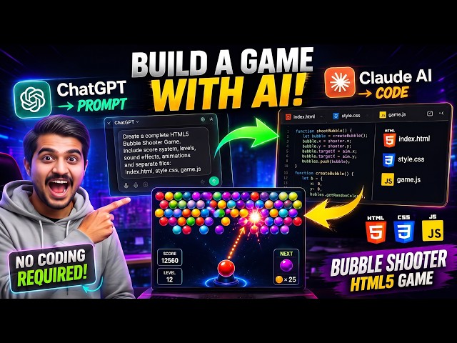 Build a Bubble Shooter Game with AI 🤯 | ChatGPT Prompt + Claude AI Coding | HTML5 Game Tutorial