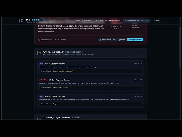 ScamShield | Evidence-First AI Scam Detection | Cybersecurity Project