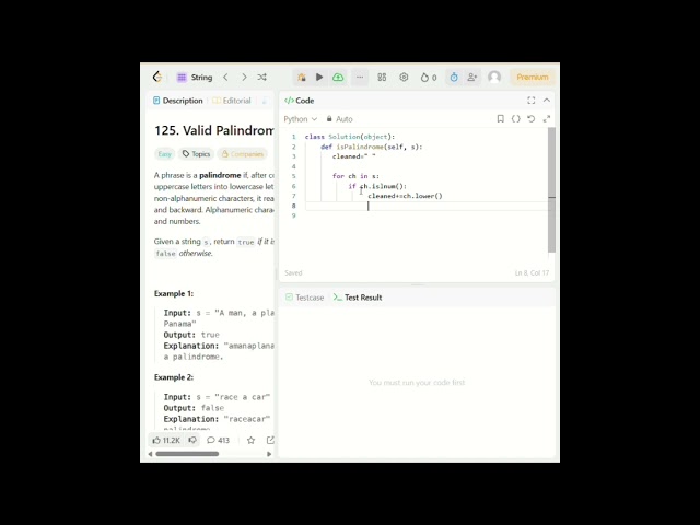 Valid Palindrome|LeetCode 125| String Cleaning Approach #coding #python #programming #leetcode