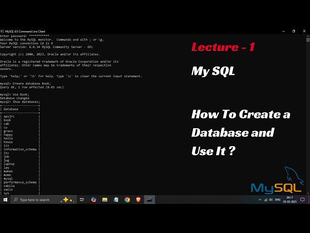 MySQL Tutorial for Beginners | Lecture 1 | How to Create a Database | Practical Demonstration | 2025