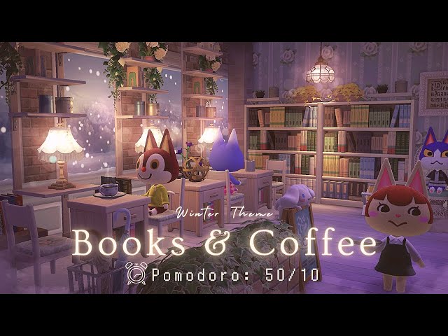 ⏰️Pomodoro 50/10 • Study with Cat villagers▪️No Music▪️Books & Coffee (winter theme) ❄️