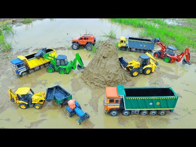 JCB 3DX Mud loading BharatBenz Dumper Eicher Tractor Accident Pulling Jcb 3dx Toyota Car ? CS Toy 