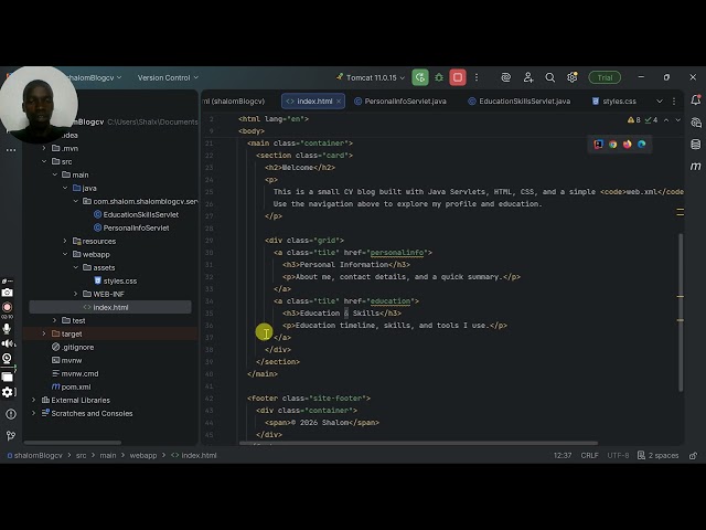 How to create a small CV blog using Java Servlets, HTML, CSS and web.xml (no frameworks, no JSP).