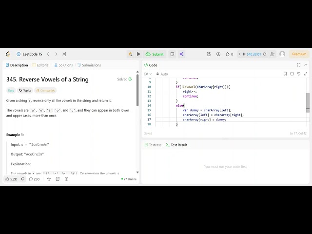 LeetCode Problem 345: Reverse Vowels of a String | Two-Pointer C# Solution Explained