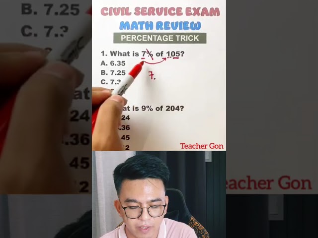 Percentage Trick -Civil Service Exam Numerical Ability Teacher Gon - CSE #csereview #mathteachergon