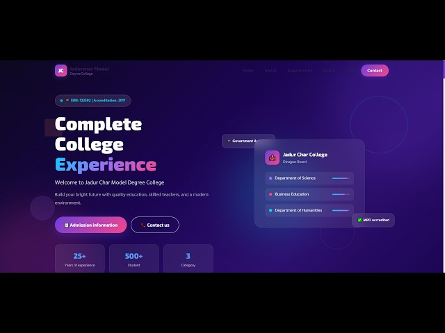 Modern College Website Design Using HTML CSS JavaScript | Fully Responsive College Website Project