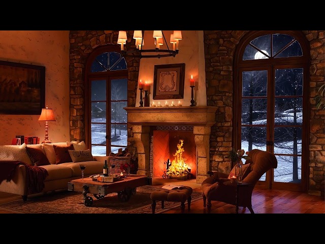 Blizzard Sounds and a Cozy Livingroom for Sleep, Study and Relaxation - Crackling Fireplace Sounds