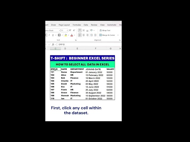 Excel for Beginners: How to Select all data in Excel