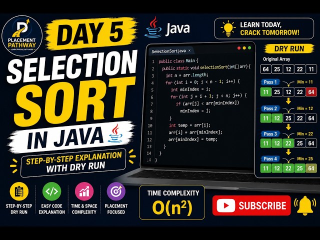 Day 5 - Selection Sort in Java | Step-by-Step Dry Run | Java for Beginners