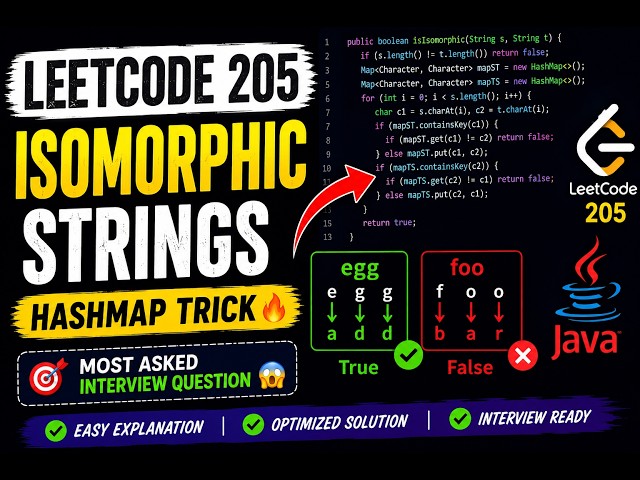 LeetCode 205 Isomorphic Strings | Java HashMap Solution | Interview Question
