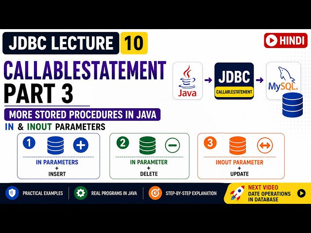 JDBC Lecture 10 | CallableStatement Part 3 | IN, INOUT Parameters & Stored Procedures | Java + MySQL