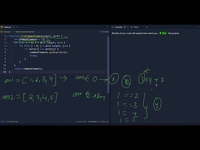 findCommonElements time complexity in JavaScript