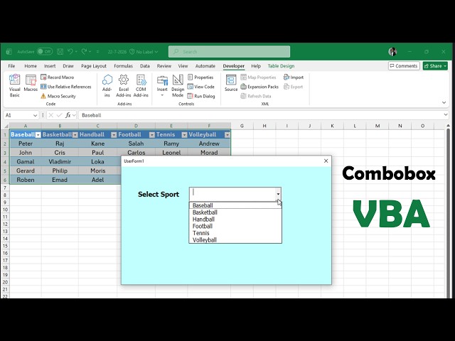 Excel VBA Fill ComboBox with Table Column Headers