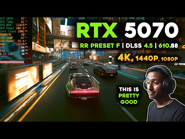 RTX 5070 | Cyberpunk 2077 Performance Test with DLSS 4.5 Ray Reconstruction | 4K, 1440p, 1080p