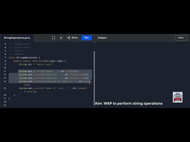 Write a Java program that performs the following String