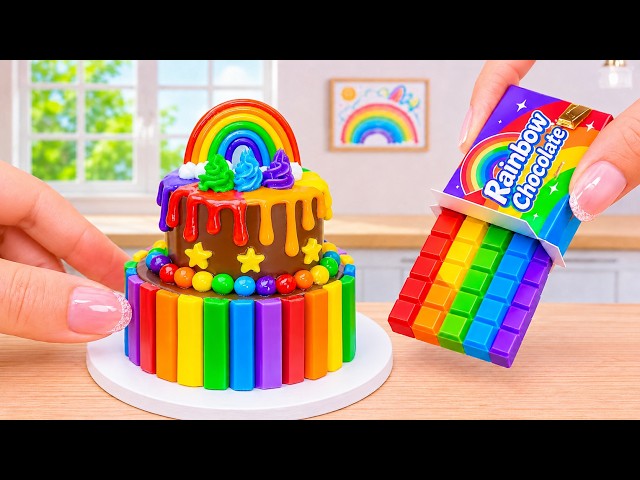 Mini Rainbow Cake Recipe With Chocolate 🌈 Rainbow Drip & Candy Ball Decoration ❤️ Wonder Cake