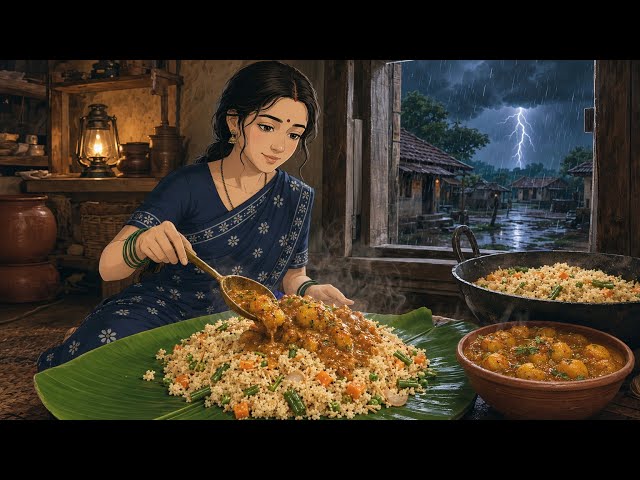 A Peaceful Rainy Day in 1990s Indian Village 🌧️ | Loving Couple & Homemade Food 