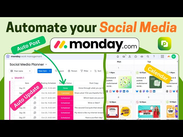 Automate Your monday.com Social Media Planner — Auto Post & Status Update in Real Time!