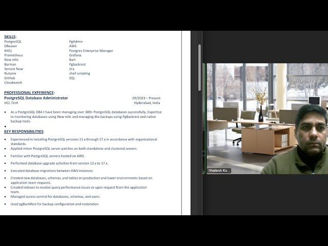 Postgresql 4 years experience dba technical interview 