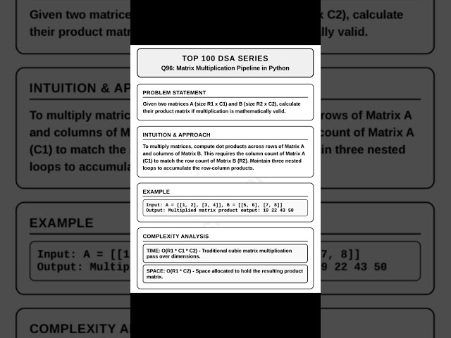 Matrix Multiplication Pipeline in Python #btechkhaka #datastructures #coding #dsa